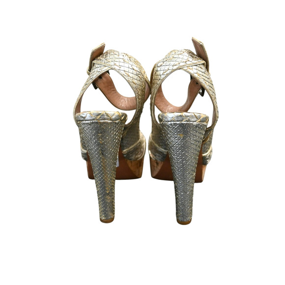 ALAIA Python Snakeskin Platform Peep Toe Heels Sandals Size 36 Gold Ankle Strap - Picture 4 of 11